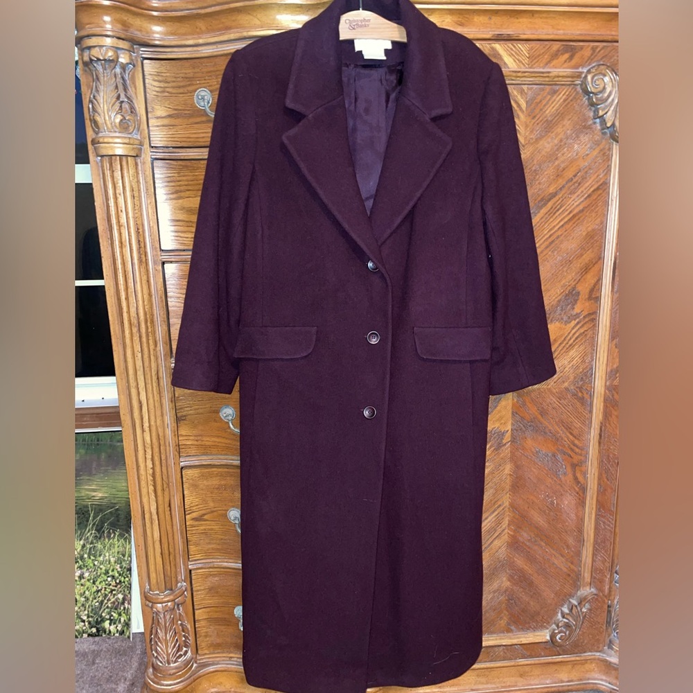 Women’s burgundy wool maxi coat
